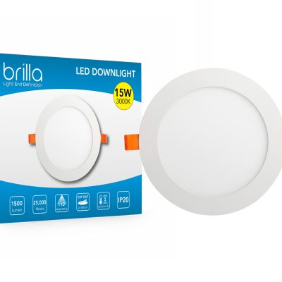 LED Edge-lit downlight round, recessed, 6inch 15W 220-240V 3000K 1500lm, PF0.5,detached driver, Brilla