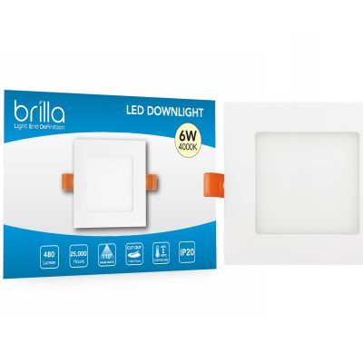 LED Edge-lit downlight square, recessed, 3.5inch 6W 220-240V 4000K 480lm, PF0.5,detached driver, Brilla