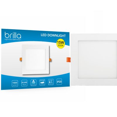 LED Edge-lit downlight square, recessed, 6inch 15W 220-240V 3000K 1500lm, PF0.5,detached driver, Brilla