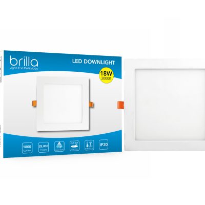 LED Edge-lit downlight square, recessed, 8inch 18W 220-240V 3000K 1800lm, PF0.5,detached driver, Brilla