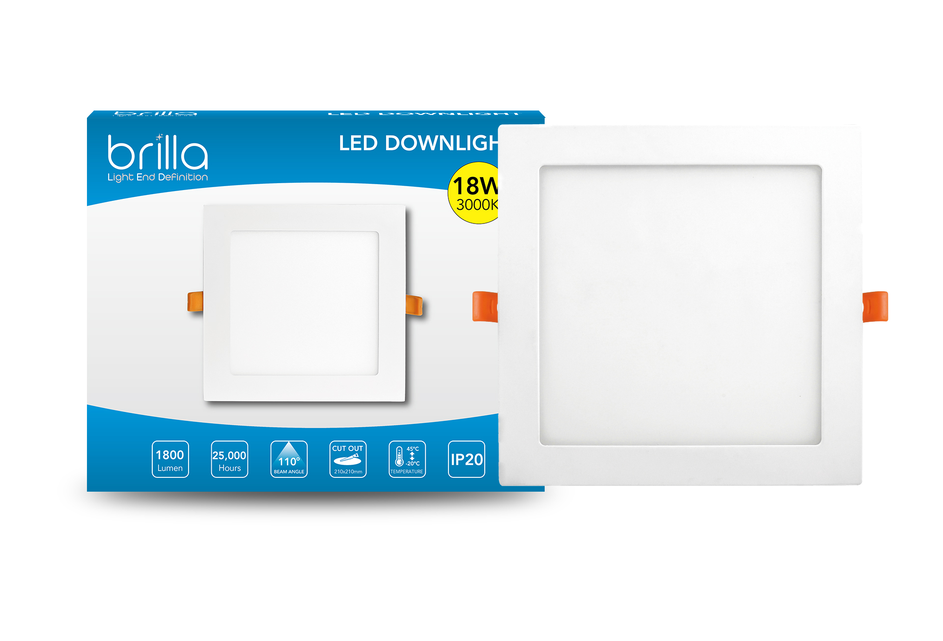 LED Edge-lit downlight square, recessed, 8inch 18W 220-240V 3000K 1800lm, PF0.5,detached driver, Brilla - Slika 2