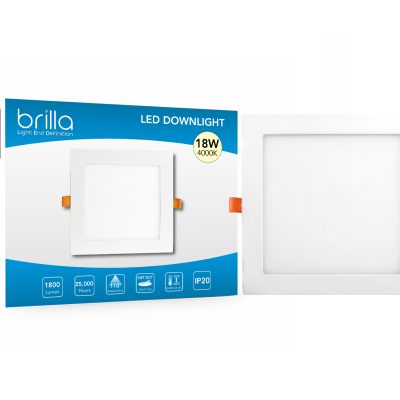 LED Edge-lit downlight square, recessed, 8inch 18W 220-240V 4000K 1800lm, PF0.5,detached driver,aluminum, Brilla