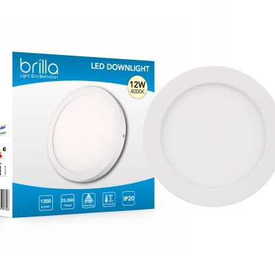 Brilla LED Edge-lit downlight round, surface mount,12W 220-240V 4000K 1200lm,PF0.5,detached driver,aluminum finish
