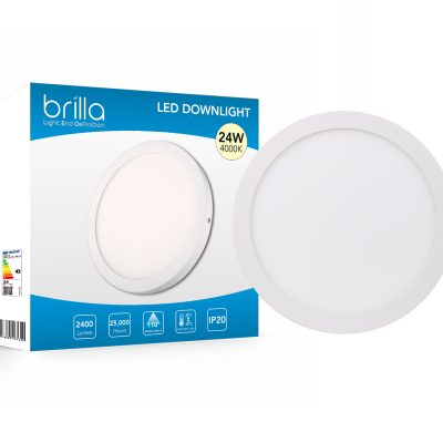 Brilla LED Edge-lit downlight round, surface mount,24W 220-240V 4000K 2400lm,PF0.5,detached driver
