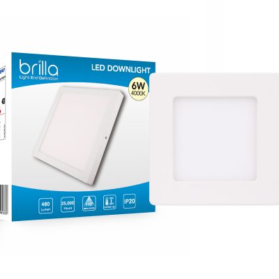 Brilla LED Edge-lit downlight square, surface mount,6W 220-240V 4000K 480lm,PF0.5,detached driver