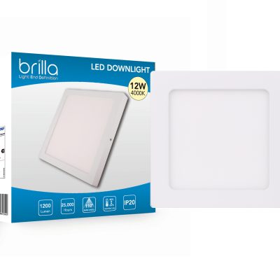Brilla LED Edge-lit downlight square, surface mount,12W 220-240V 4000K 1200lm,PF0.5,detached driver