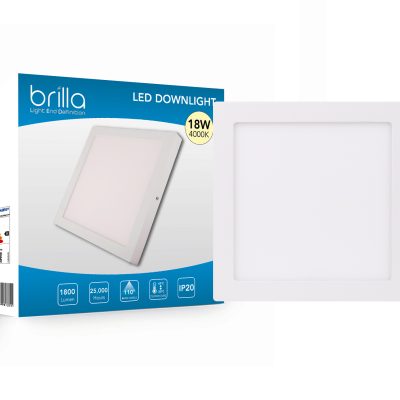 Brilla LED Edge-lit downlight square, surface mount,18W 220-240V 4000K 1800lm,PF0.5,detached driver