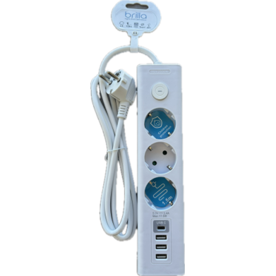 Brilla produžni kabel 3 utičnice /1C/ 3 U S B / prekidač Max.2500W 10A/250V~ Dužina kabela 1,5m