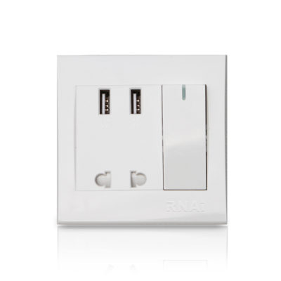 Zidna ugradbena utičnica sa 2 USB porta i prekidačem s LED svijetlom